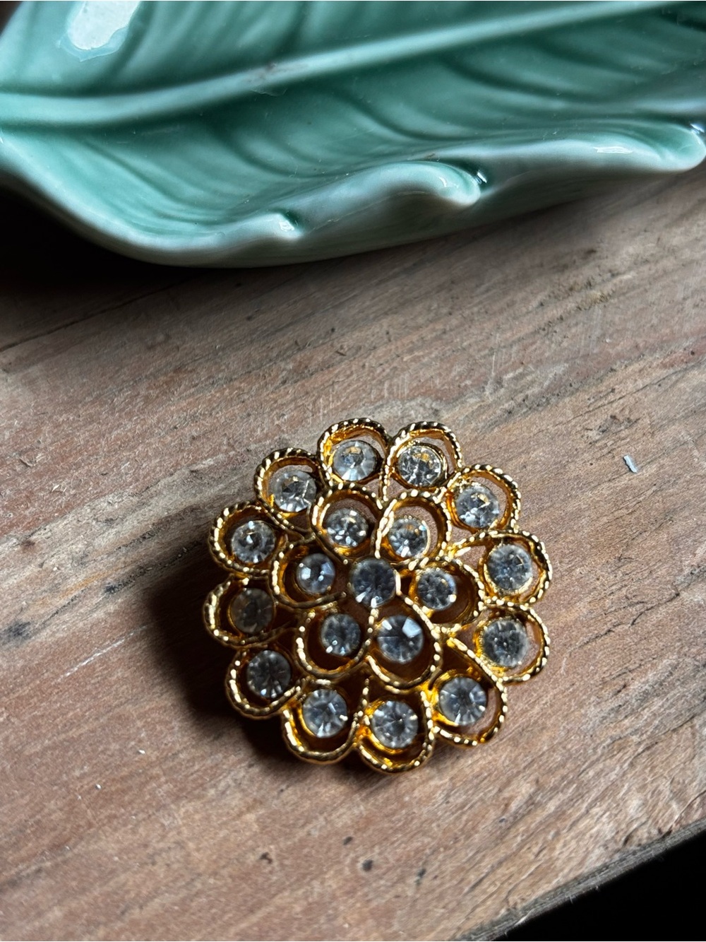 Vintage Gold-Tone Crystal Floral Brooch - Clear Stones